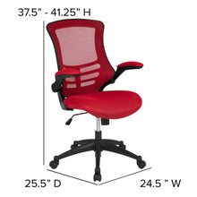 Load image into Gallery viewer, Mid-Back Red Mesh Swivel Ergonomic Task Office Chair with Flip-Up Arms