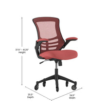 Load image into Gallery viewer, Mid-Back Red Mesh Swivel Task Office Chair with Flip-Up Arms and Roller Wheels