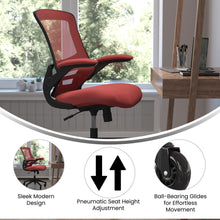 Load image into Gallery viewer, Mid-Back Red Mesh Swivel Task Office Chair with Flip-Up Arms and Roller Wheels