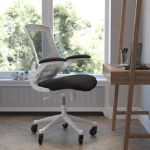 Load image into Gallery viewer, Mid-Back Black Mesh Swivel Task Office Chair with White Frame
