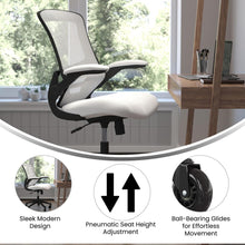 Load image into Gallery viewer, Mid-Back White Mesh Swivel Task Office Chair with Flip-Up Arms and Roller Wheels
