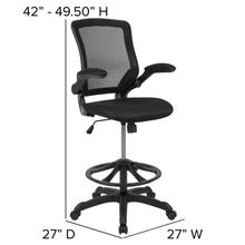 Load image into Gallery viewer, Mid-Back Black Mesh Drafting Chair with Adjustable Foot Ring and Flip-Up Arms