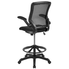 Load image into Gallery viewer, Mid-Back Black Mesh Drafting Chair with Adjustable Foot Ring and Flip-Up Arms