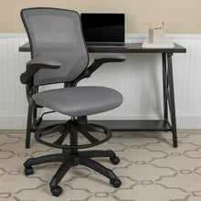 Load image into Gallery viewer, Mid-Back Dark Gray Mesh Drafting Chair with Adjustable Foot Ring