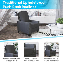 Load image into Gallery viewer, Push Back Recliner Chair - Pillow Back Recliner - Gray Fabric Upholstery