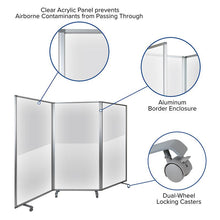 Load image into Gallery viewer, Acrylic Mobile Partition with Lockable Casters, 72"H x 36"L