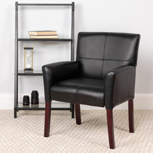 Load image into Gallery viewer, Black LeatherSoft Executive Side Reception Chair with Mahogany Legs