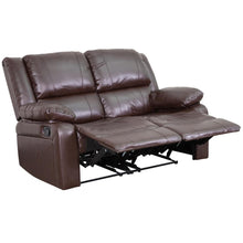 Load image into Gallery viewer, Brown LeatherSoft Loveseat with Two Built-In Recliners