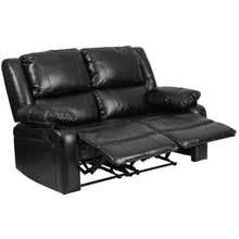 Load image into Gallery viewer, Black LeatherSoft Loveseat with Two Built-In Recliners