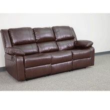 Load image into Gallery viewer, Brown LeatherSoft Sofa with Two Built-In Recliners