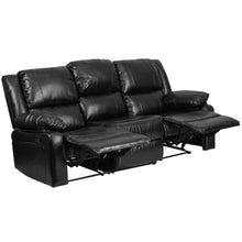 Load image into Gallery viewer, Black LeatherSoft Sofa with Two Built-In Recliners