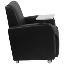 Load image into Gallery viewer, Black Guest Chair with Tablet Arm, Front Wheel Casters and Cup Holder