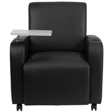 Load image into Gallery viewer, Black Guest Chair with Tablet Arm, Front Wheel Casters and Cup Holder