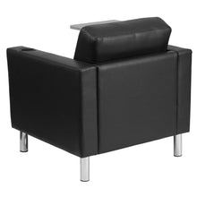Load image into Gallery viewer, Black LeatherSoft Guest Chair with Tablet Arm, Tall Chrome Legs and Cup Holder