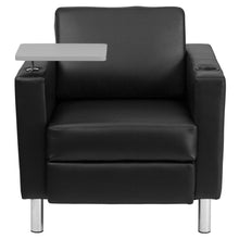 Load image into Gallery viewer, Black LeatherSoft Guest Chair with Tablet Arm, Tall Chrome Legs and Cup Holder