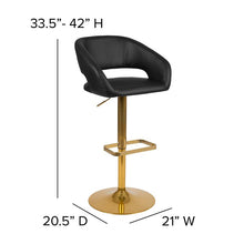 Load image into Gallery viewer, Black Vinyl Adjustable Height Barstool with Rounded Mid-Back and Gold Base