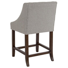 Load image into Gallery viewer, 24" High Walnut Counter Height Stool with Accent Nail Trim in Light Gray Fabric