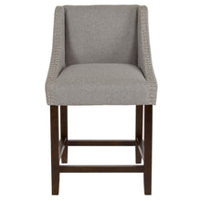 Load image into Gallery viewer, 24" High Walnut Counter Height Stool with Accent Nail Trim in Light Gray Fabric