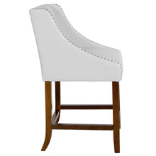 Load image into Gallery viewer, 24" High Walnut Counter Height Stool with Nail Trim in White LeatherSoft