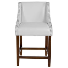 Load image into Gallery viewer, 24" High Walnut Counter Height Stool with Nail Trim in White LeatherSoft