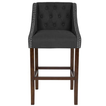 Load image into Gallery viewer, 30" High Tufted Walnut Barstool with Accent Nail Trim in Charcoal Fabric