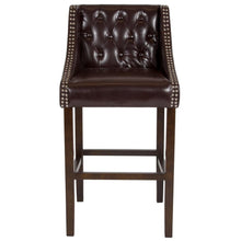 Load image into Gallery viewer, 30" High Tufted Walnut Barstool with Accent Nail Trim in Brown LeatherSoft