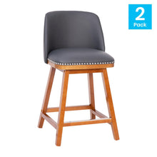 Load image into Gallery viewer, Set of 2 24 Inch Upholstered Counter Stools with Silver Nailhead Trim, Gray