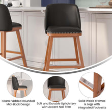 Load image into Gallery viewer, Set of 2 30 Inch Upholstered Barstools with Silver Nailhead Trim, Black