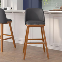 Load image into Gallery viewer, Set of 2 30 Inch Upholstered Barstools with Silver Nailhead Trim, Gray
