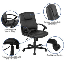 Load image into Gallery viewer, Flash Fundamentals Mid-Back Black LeatherSoft-Padded Task Office Chair with Arms