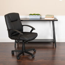 Load image into Gallery viewer, Flash Fundamentals Mid-Back Black LeatherSoft-Padded Task Office Chair with Arms