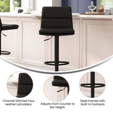 Load image into Gallery viewer, Mid-Back Adjustable Height Channel Stitched Barstools, Set of 2, Black