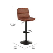 Load image into Gallery viewer, Mid-Back Adjustable Height Channel Stitched Barstools, Set of 2, Cognac