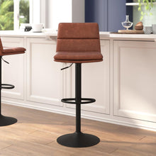 Load image into Gallery viewer, Mid-Back Adjustable Height Channel Stitched Barstools, Set of 2, Cognac