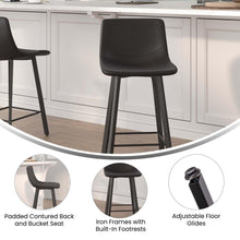 Load image into Gallery viewer, Armless 24 Inch Counter Height Stools with Footrests in Black, Set of 2