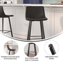Load image into Gallery viewer, Armless 30 Inch Bar Height Barstools with Footrests in Black, Set of 2