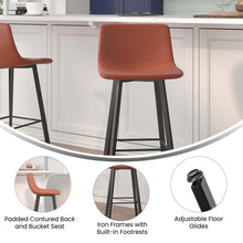 Load image into Gallery viewer, Armless 30 Inch Bar Height Barstools with Footrests in Cognac, Set of 2