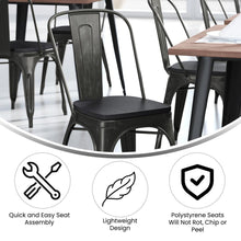 Load image into Gallery viewer, Black-Antique Gold Metal Indoor-Stackable Chair with Black Poly Resin Wood Seat
