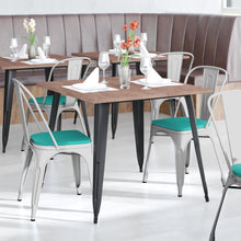 Load image into Gallery viewer, White Metal Indoor-Outdoor Stackable Chair with Mint Green Poly Resin Wood Seat