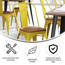 Load image into Gallery viewer, Yellow Metal Indoor-Outdoor Stackable Chair with Teak Poly Resin Wood Seat