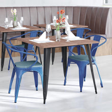 Load image into Gallery viewer, Blue Metal Indoor-Outdoor Chair with Arms with Teal-Blue Poly Resin Wood Seat