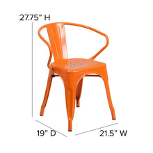 Load image into Gallery viewer, Orange Metal Indoor-Outdoor Chair with Arms with Teak Poly Resin Wood Seat