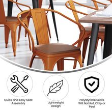 Load image into Gallery viewer, Orange Metal Indoor-Outdoor Chair with Arms with Teak Poly Resin Wood Seat