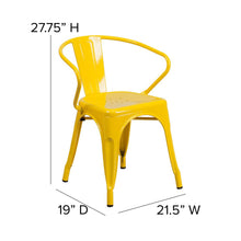 Load image into Gallery viewer, Yellow Metal Indoor-Outdoor Chair with Arms with Teak Poly Resin Wood Seat
