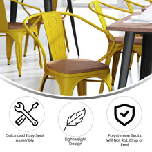 Load image into Gallery viewer, Yellow Metal Indoor-Outdoor Chair with Arms with Teak Poly Resin Wood Seat