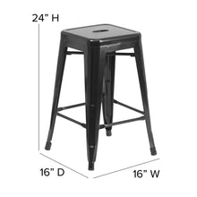 Load image into Gallery viewer, 24" High Black Metal Indoor-Counter Height Stool with Teak Poly Resin Wood Seat