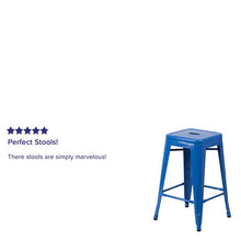 Load image into Gallery viewer, 24" High Backless Blue Metal Indoor-Outdoor Counter Height Stool with Seat