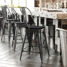 Load image into Gallery viewer, 24" High Black Metal Indoor-Counter Height Stool with Removable Back