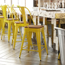 Load image into Gallery viewer, 24" High Yellow Metal Indoor-Counter Height Stool with Removable Back