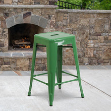 Load image into Gallery viewer, 24" High Backless Green Metal Indoor-Outdoor Counter Height Stool with Seat